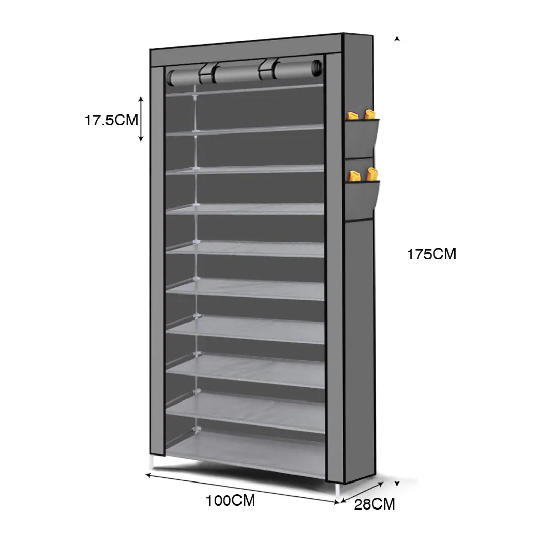 10 Tier Shoe Rack Portable Storage Cabinet Organiser Wardrobe Grey Cover