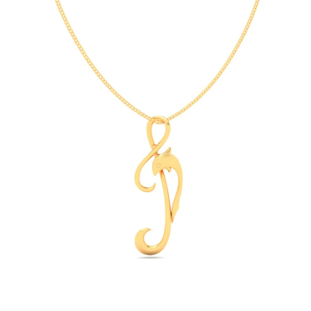 14KT Musical Note And Dolphin Gold Pendant From Online Exclusive