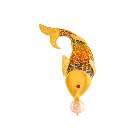 A Gorgeous 22k Gold Pendant In The Shape Of A Fish With Colourful Scales