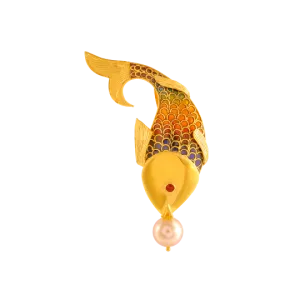 A Gorgeous 22k Gold Pendant In The Shape Of A Fish With Colourful Scales