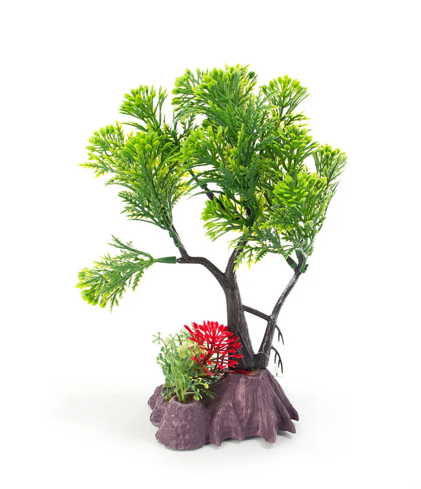 AquaFit Green Pine Bonsai Plastic Plant 7"