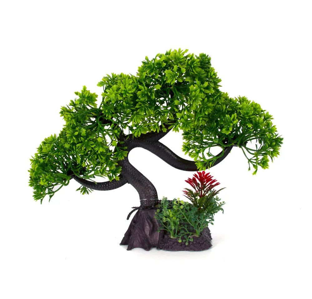 AquaFit Green Slanting Bonsai Plastic Plant 11"