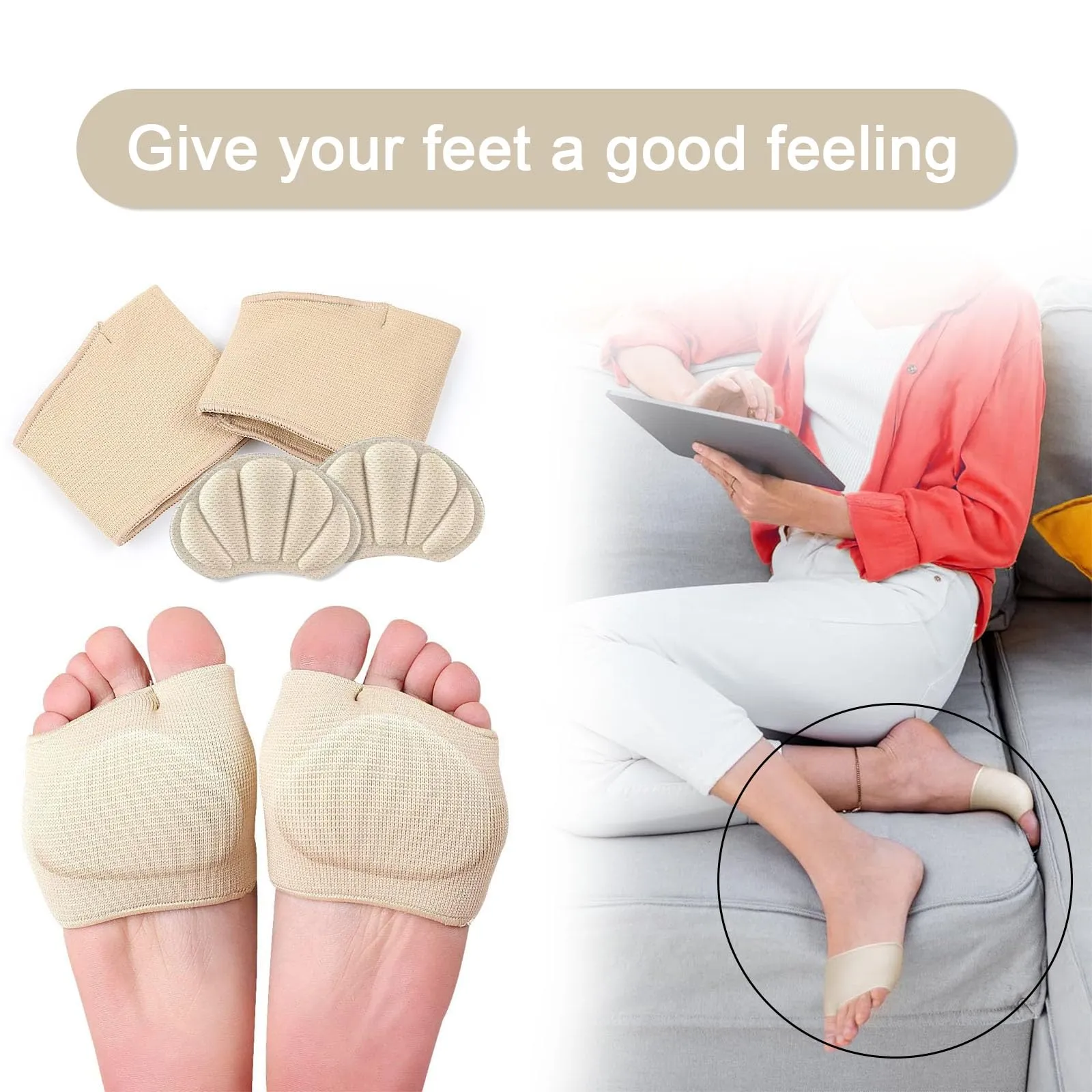 AYNKH Metatarsal Pads Metatarsal Gel Protector Cushion for Women Men Bunion Foot Cushion Fabric Soft Socks for Feet Support Pain Relief Gel Foot Pad for Heels Metatarsalgia