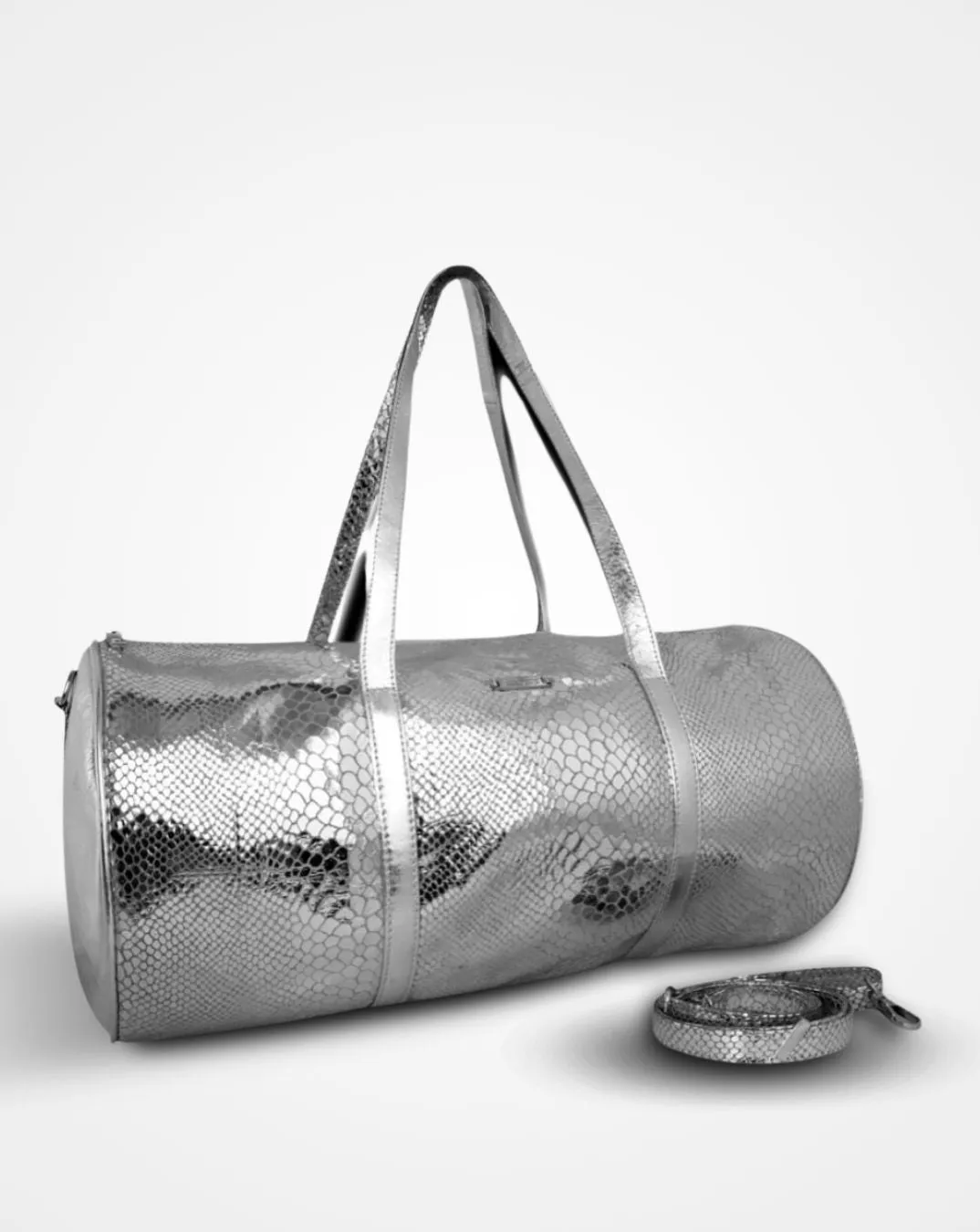 Bella- The Silver Snake Print Leather Magpie Tripper with Toiletry Kit - Overnight Drum Bag