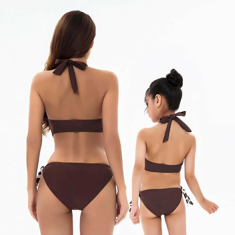 Bikini New Sexy Solid Color One-Piece Parent-Child Swimsuit Bikini