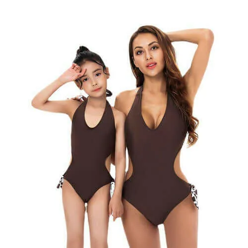 Bikini New Sexy Solid Color One-Piece Parent-Child Swimsuit Bikini