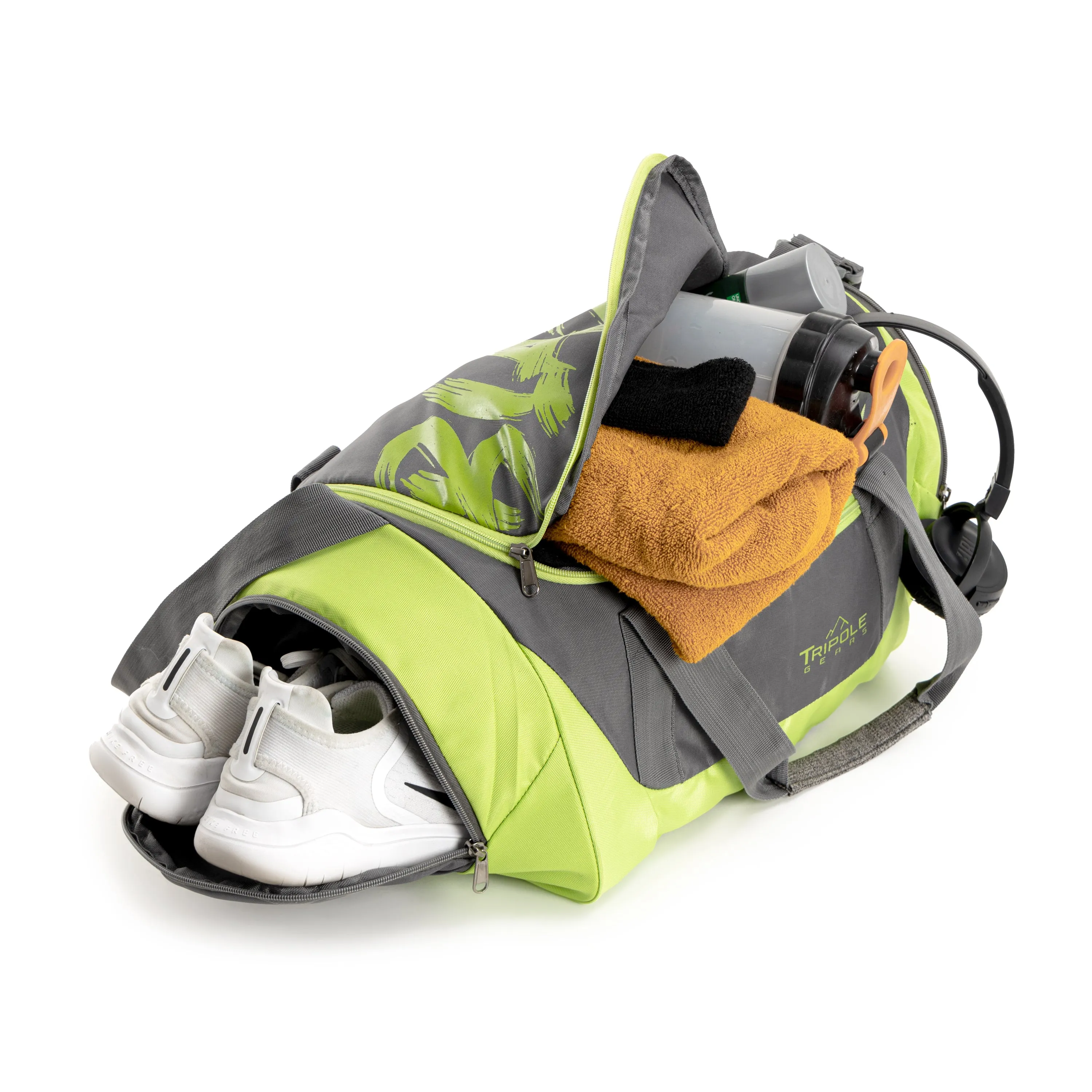 Blaze Gym & Sports Duffel Bag l Grey & Neon Yellow