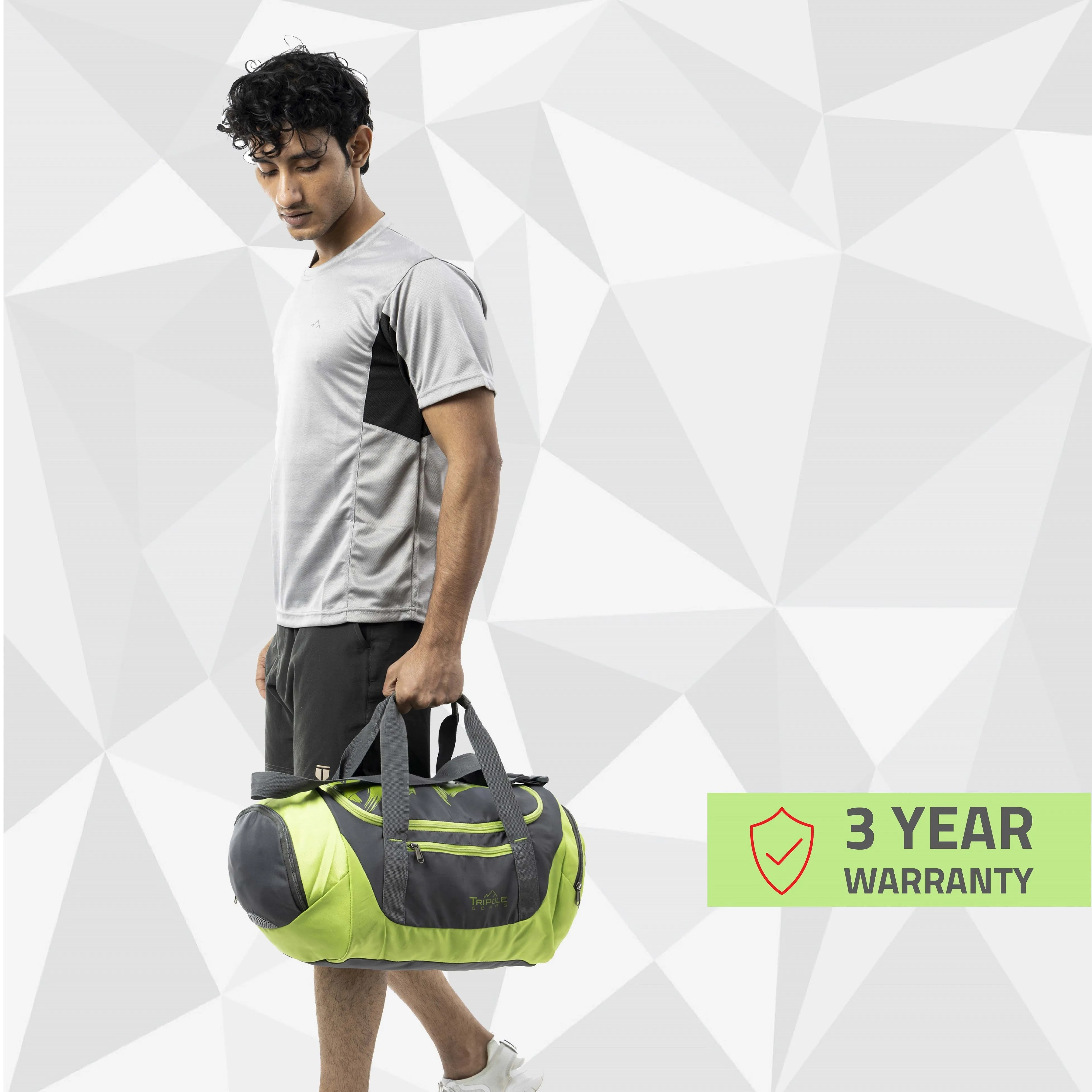 Blaze Gym & Sports Duffel Bag l Grey & Neon Yellow