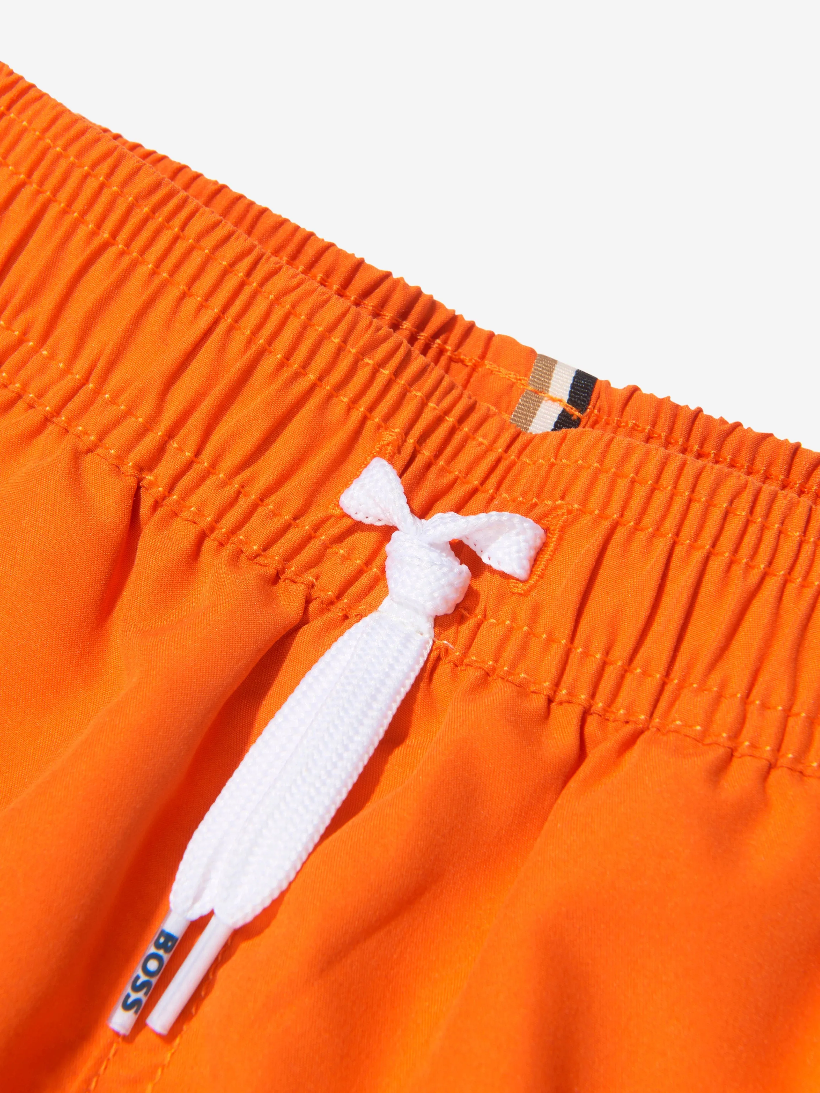 BOSS Boys Logo Swim Shorts In Orange