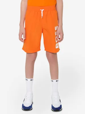 BOSS Boys Logo Swim Shorts In Orange