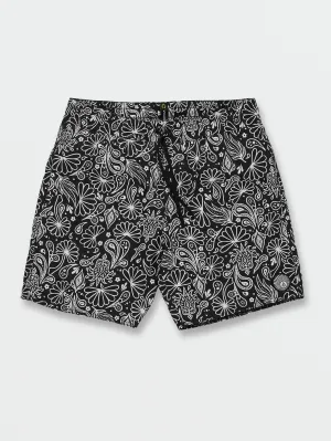 Center Print Elastic Waist Trunks - Black