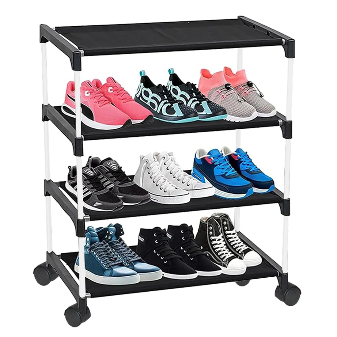 Confiado shoe rack for home metal nonwoven (4 layer with wheels)