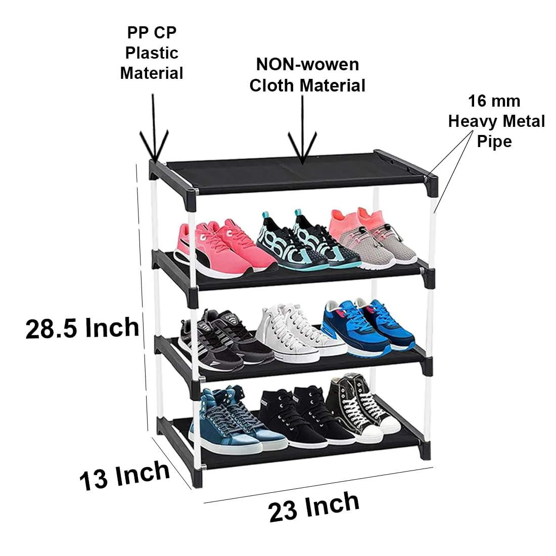 Confiado shoe rack for home metal nonwoven (4 layer with wheels)