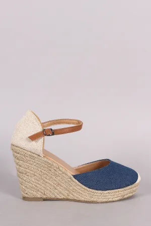 Denim Round Toe Ankle strap Espadrille Platform Wedge