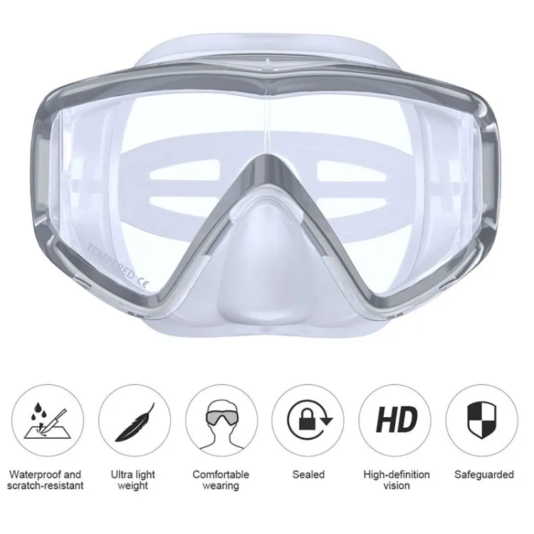 DM600 Silica Gel Diving Mask Swimming Goggles Diving Equipment for Adults (White)