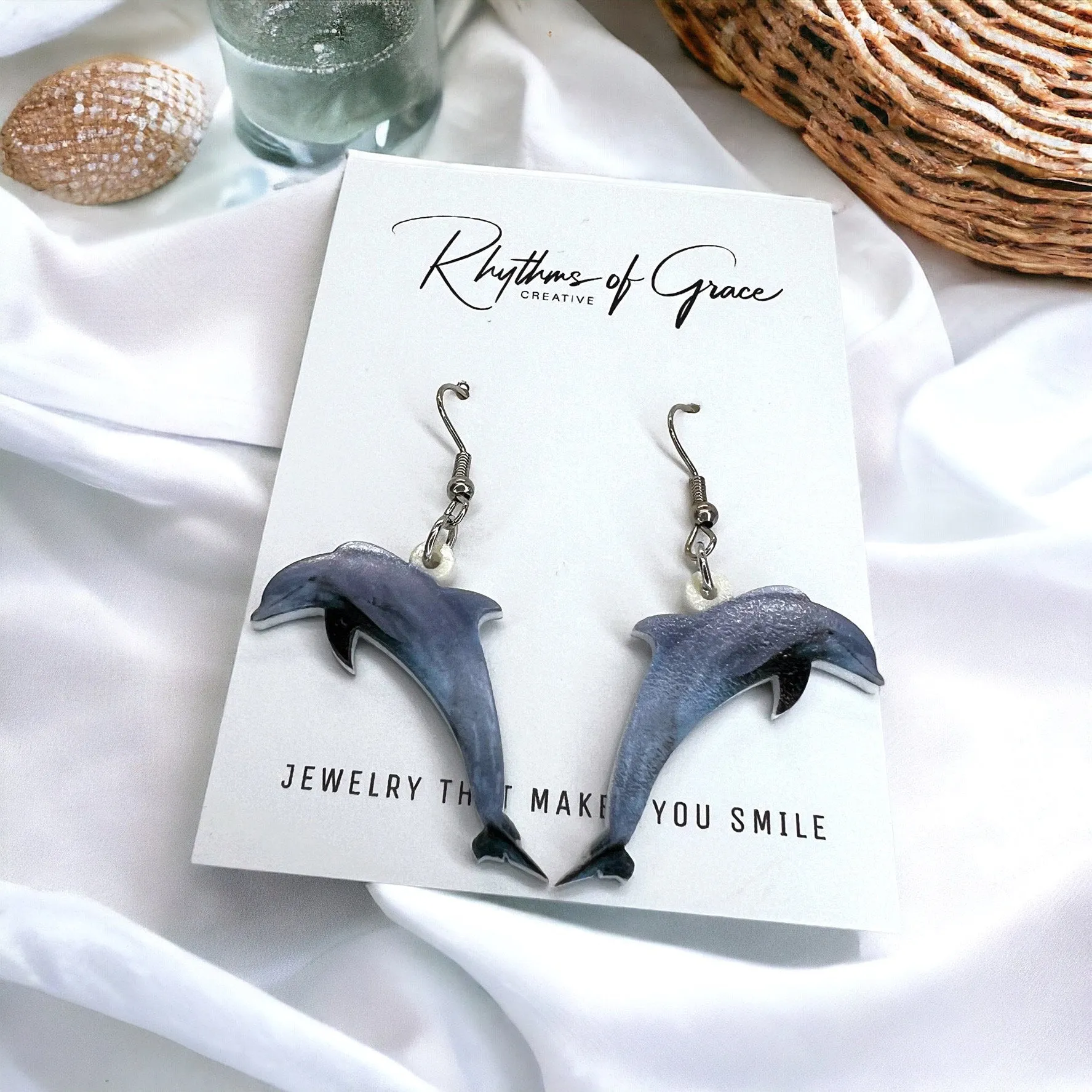 Dolphin Earrings - Dolphin Jewelry, Handmade Earrings, Handmade Jewelry, Animal Earrings, Animal Jewelry, Dolphins, Ocean Animals