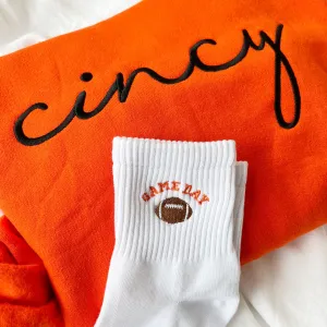 Embroidered Football Game Day Crew Socks