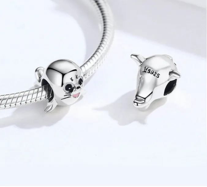 Enamel Baby Seal Bead Charm 925 Sterling Silver