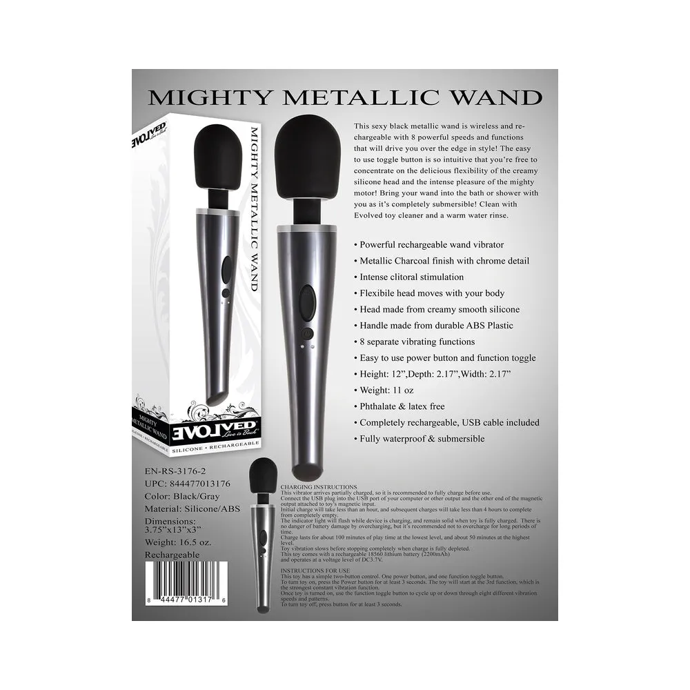 Evolved Mighty Metallic Wand Rechargeable Silicone Wand Vibrator Chrome/Black