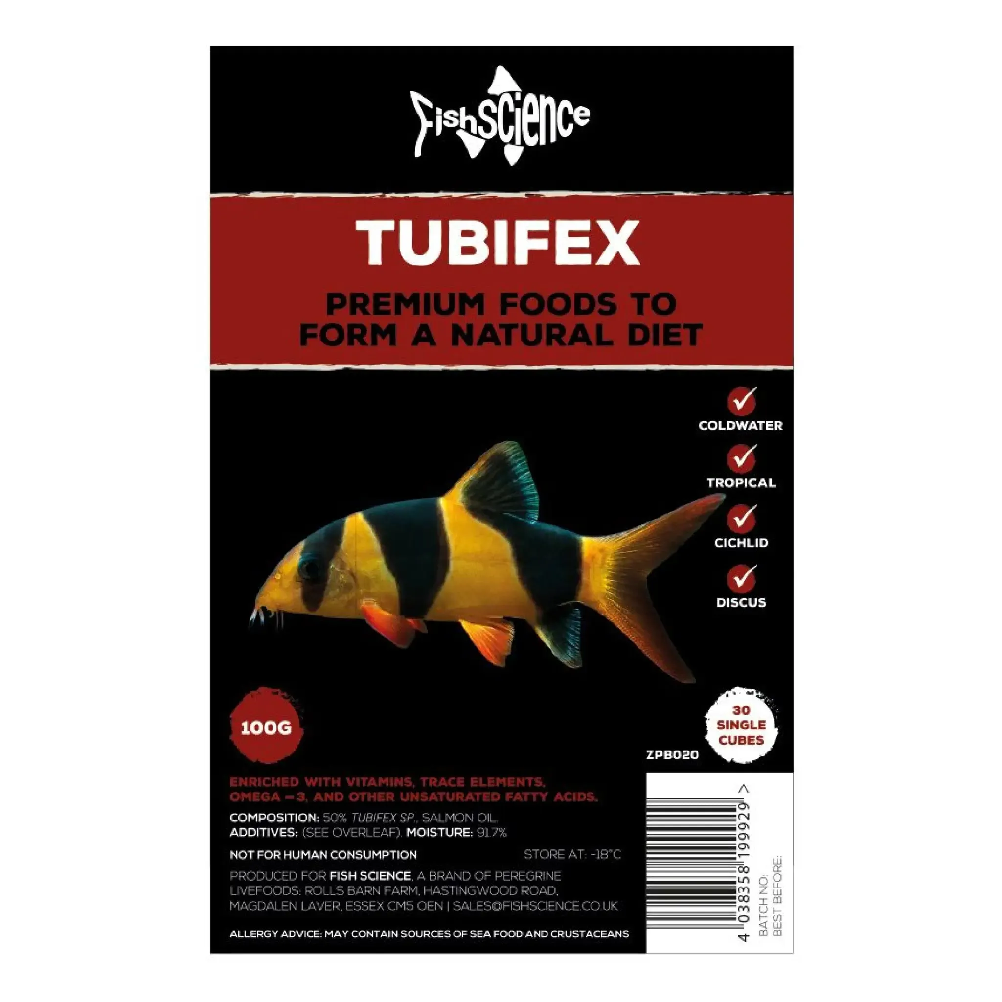 FishScience Frozen Blister Pack Tubifex 100g