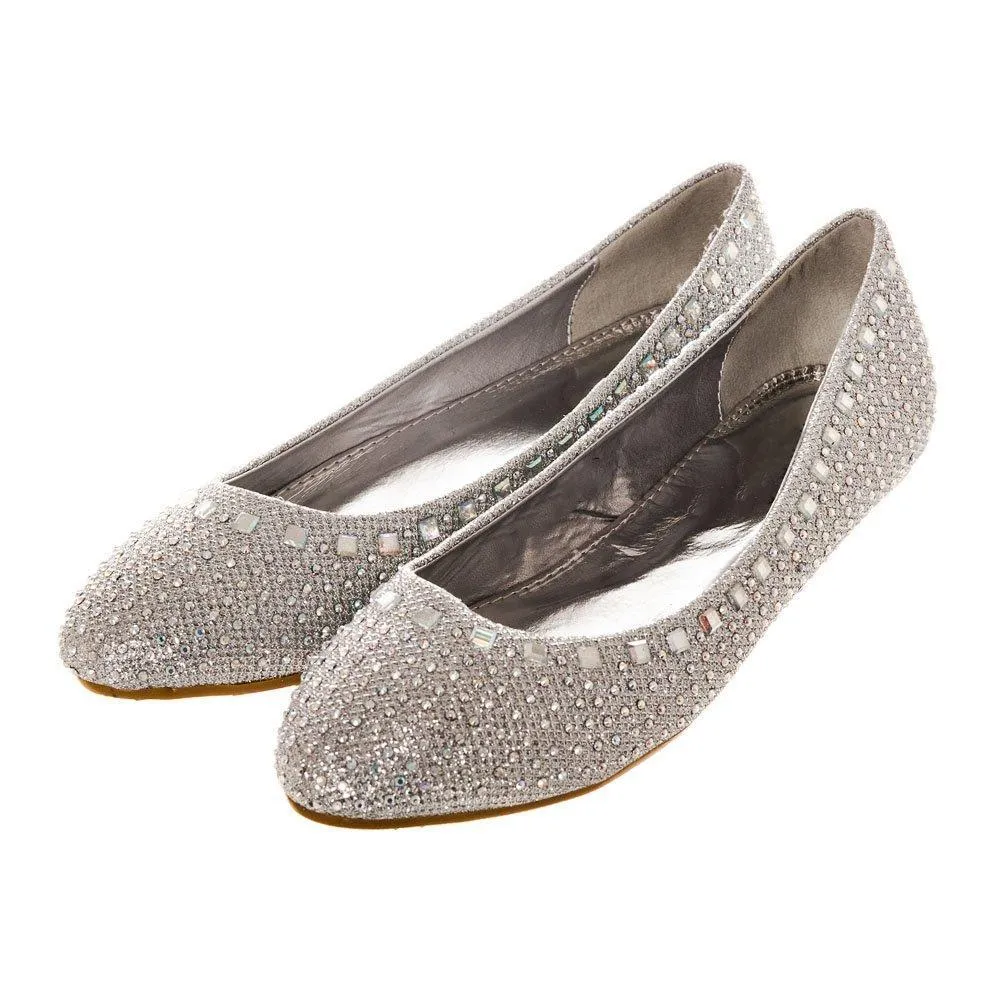 Flat Diamante and jeweled Soft Curved Ballerina Shoe