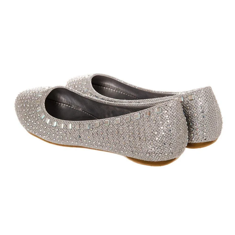 Flat Diamante and jeweled Soft Curved Ballerina Shoe