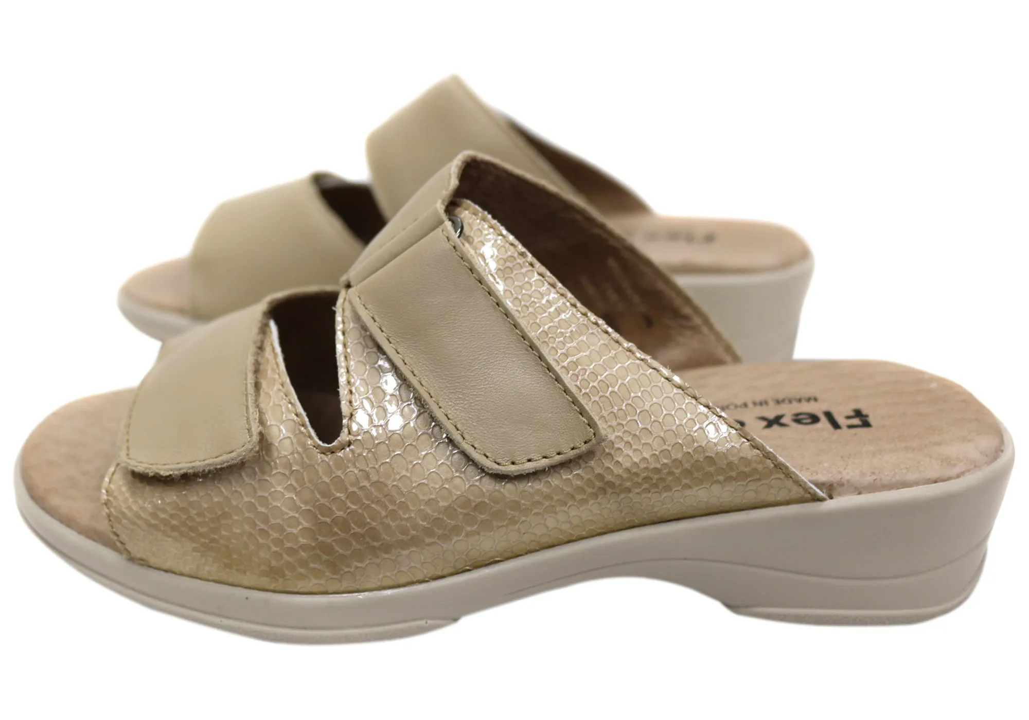 Flex & Go Banksia Womens Leather Slides Sandals Made In Portugal