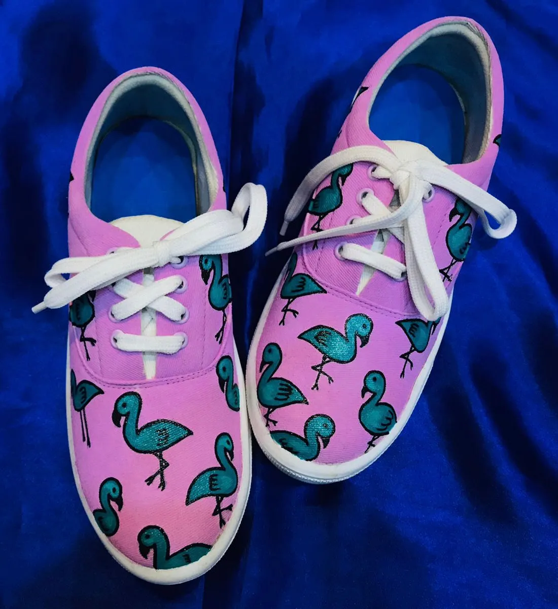 Funky N Trendy hand painted water resistant Flamingo theme purple casual shoes