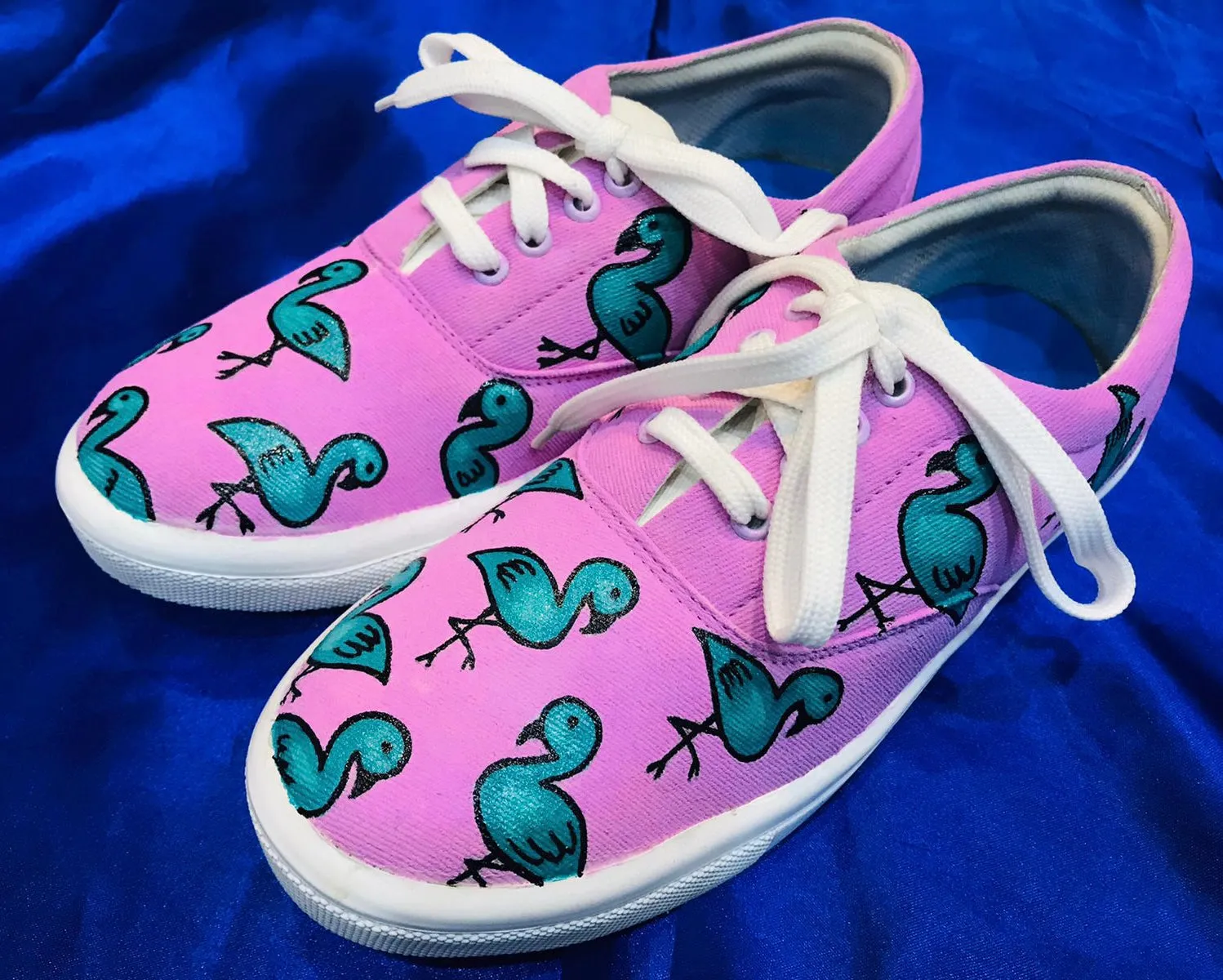 Funky N Trendy hand painted water resistant Flamingo theme purple casual shoes