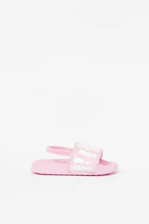 Girls Pink Sequin Detailed Slide