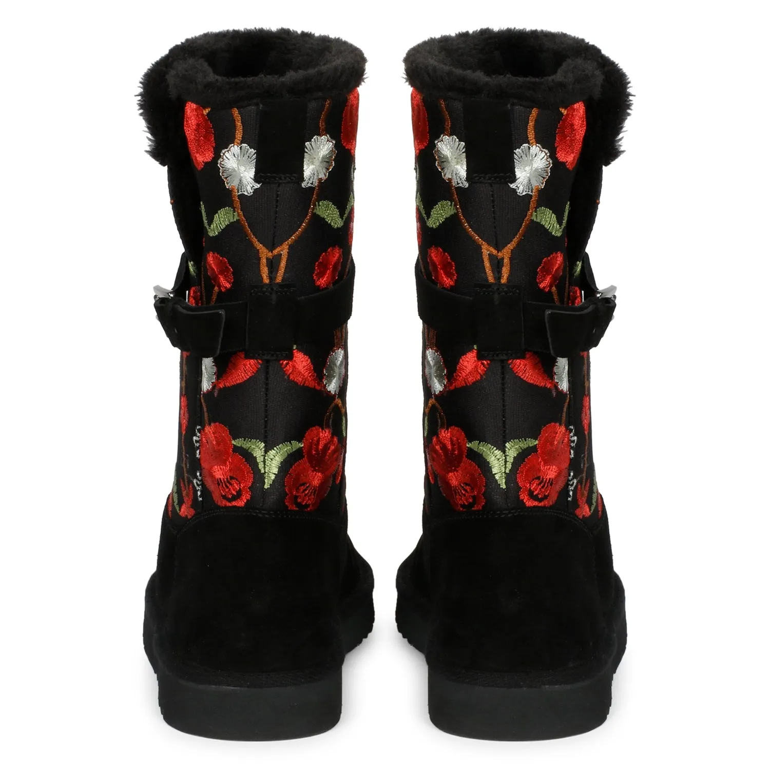 Gloire Buckle Décor Floral Embroidery Snug Boots