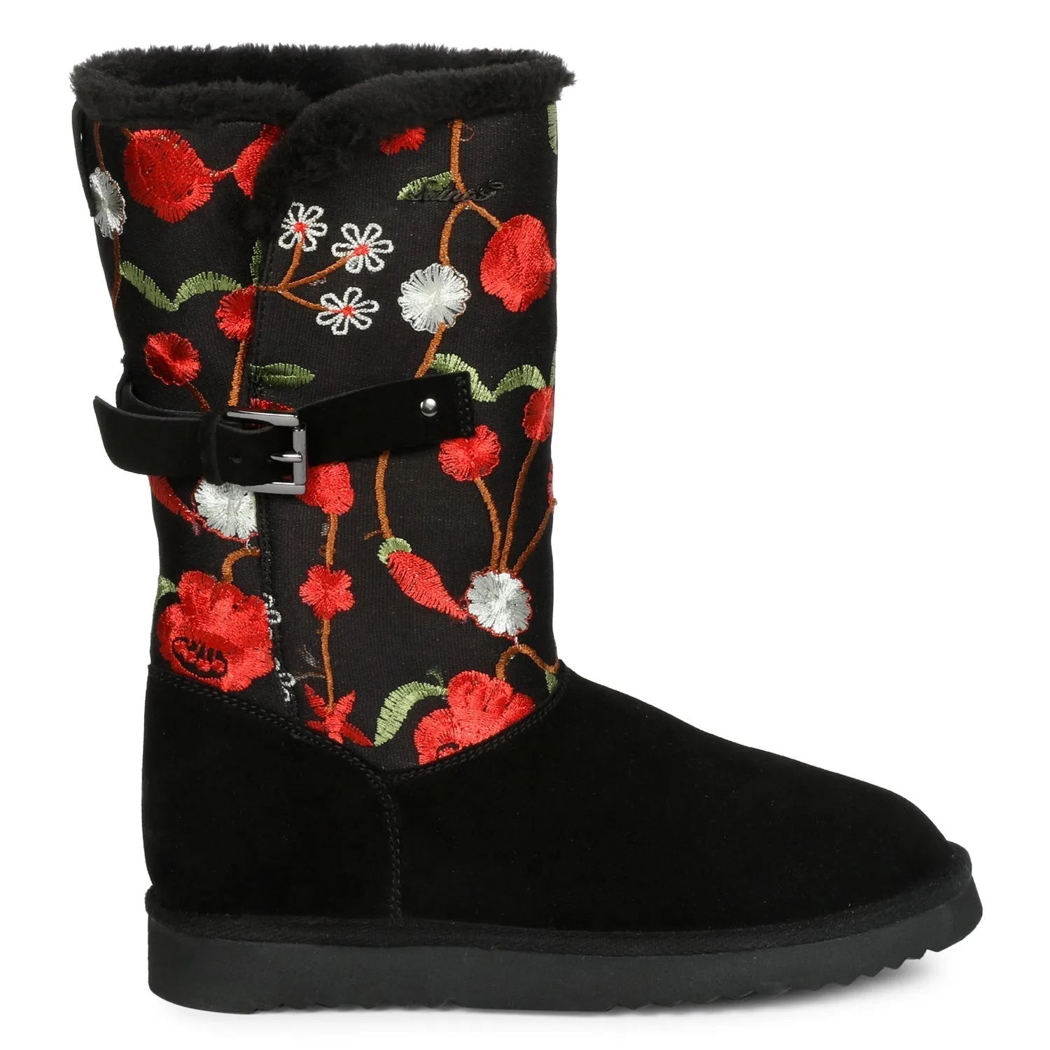 Gloire Buckle Décor Floral Embroidery Snug Boots