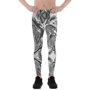 Grey Marble Printed Men's Leggings, Marbled Pattern Designer Meggings Compression Tights-Made in USA/EU