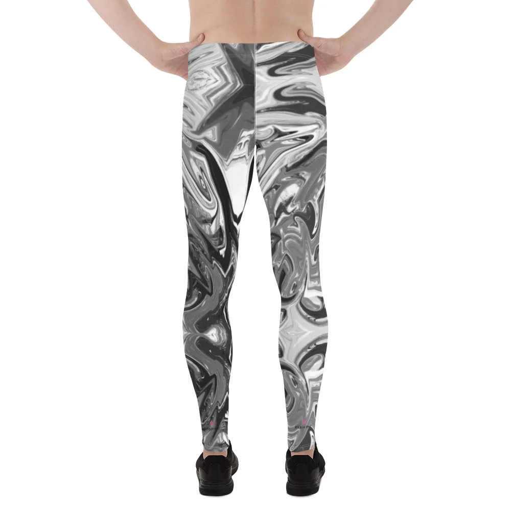 Grey Marble Printed Men's Leggings, Marbled Pattern Designer Meggings Compression Tights-Made in USA/EU