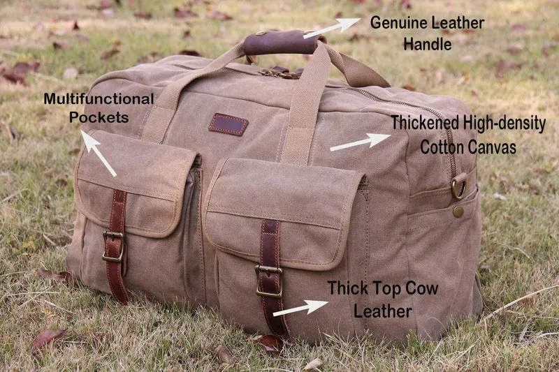 IBLX™ Men's Vintage Canvas Travel Duffle Tote Weekend Gym Bag w/ Leather Trim