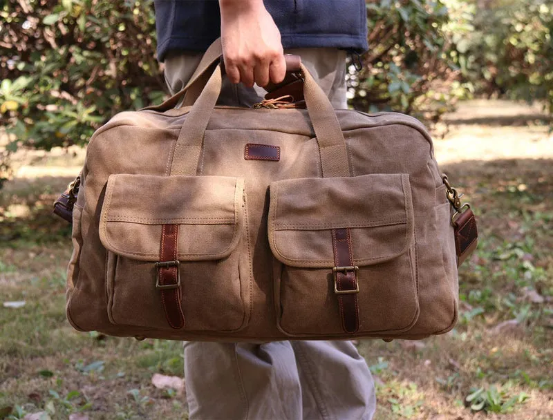 IBLX™ Men's Vintage Canvas Travel Duffle Tote Weekend Gym Bag w/ Leather Trim