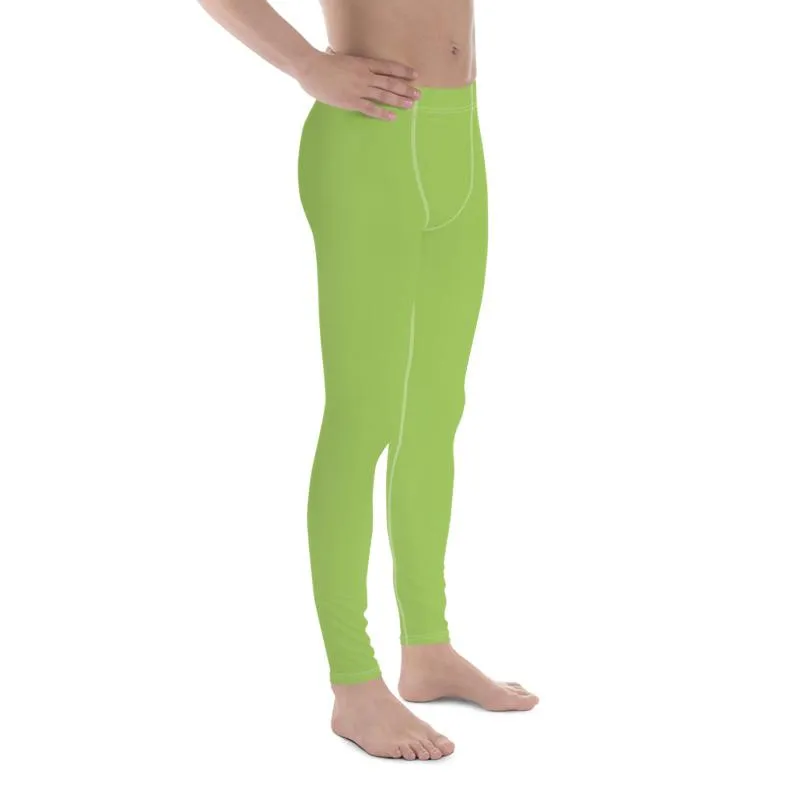 Light Green Solid Color Meggings, Green Compression Men Tights Men's Best Premium Leggings