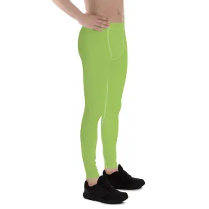 Light Green Solid Color Meggings, Green Compression Men Tights Men's Best Premium Leggings