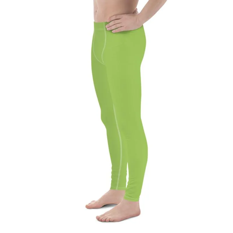 Light Green Solid Color Meggings, Green Compression Men Tights Men's Best Premium Leggings