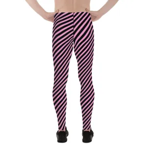 Light Pink Black Striped Meggings, Diagonally Striped Meggings Compression Tights For Men- Made in USA/EU/MX