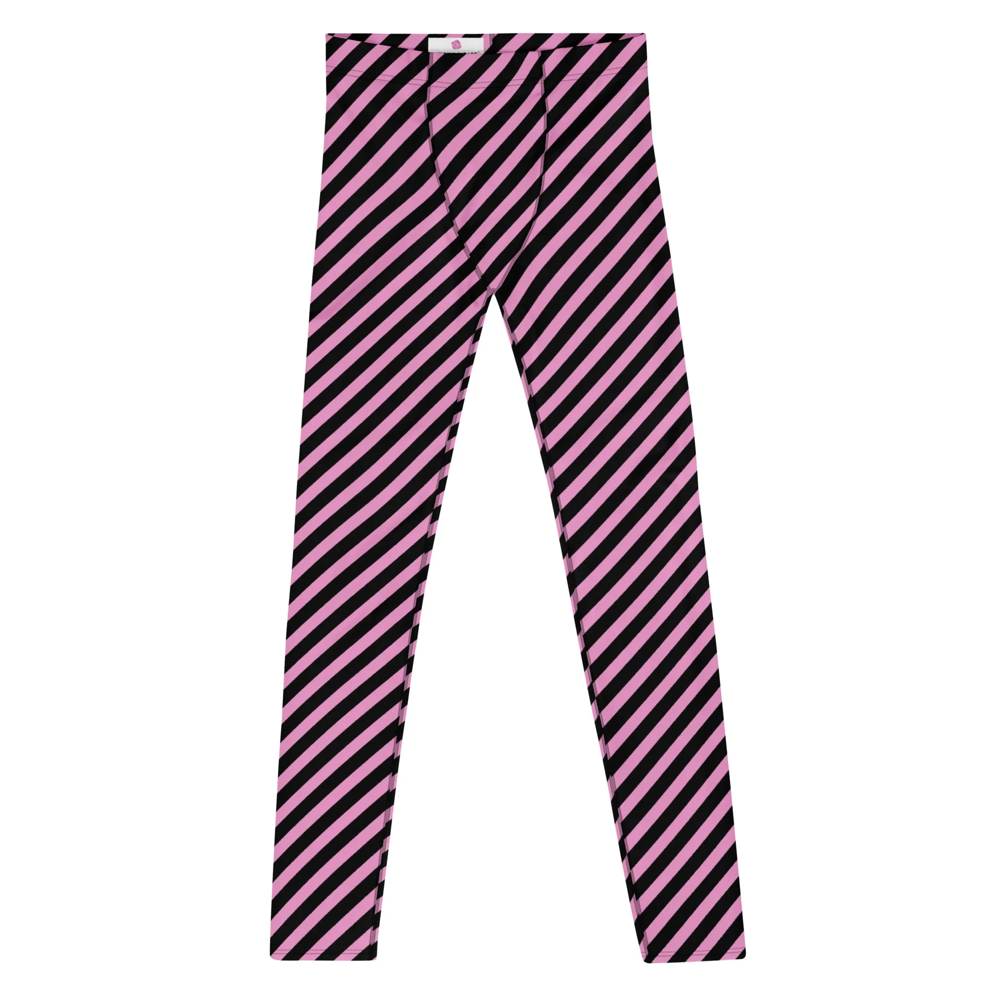 Light Pink Black Striped Meggings, Diagonally Striped Meggings Compression Tights For Men- Made in USA/EU/MX