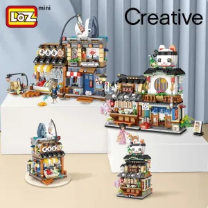 LOZ building blocks Japanese-style street view izakaya aquatic product store mini small particles assembled toy puzzle girl boy