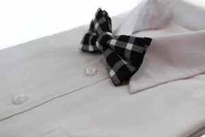 Mens Black & White Thick Plaid Double Layered Cotton Checkered Bow Tie