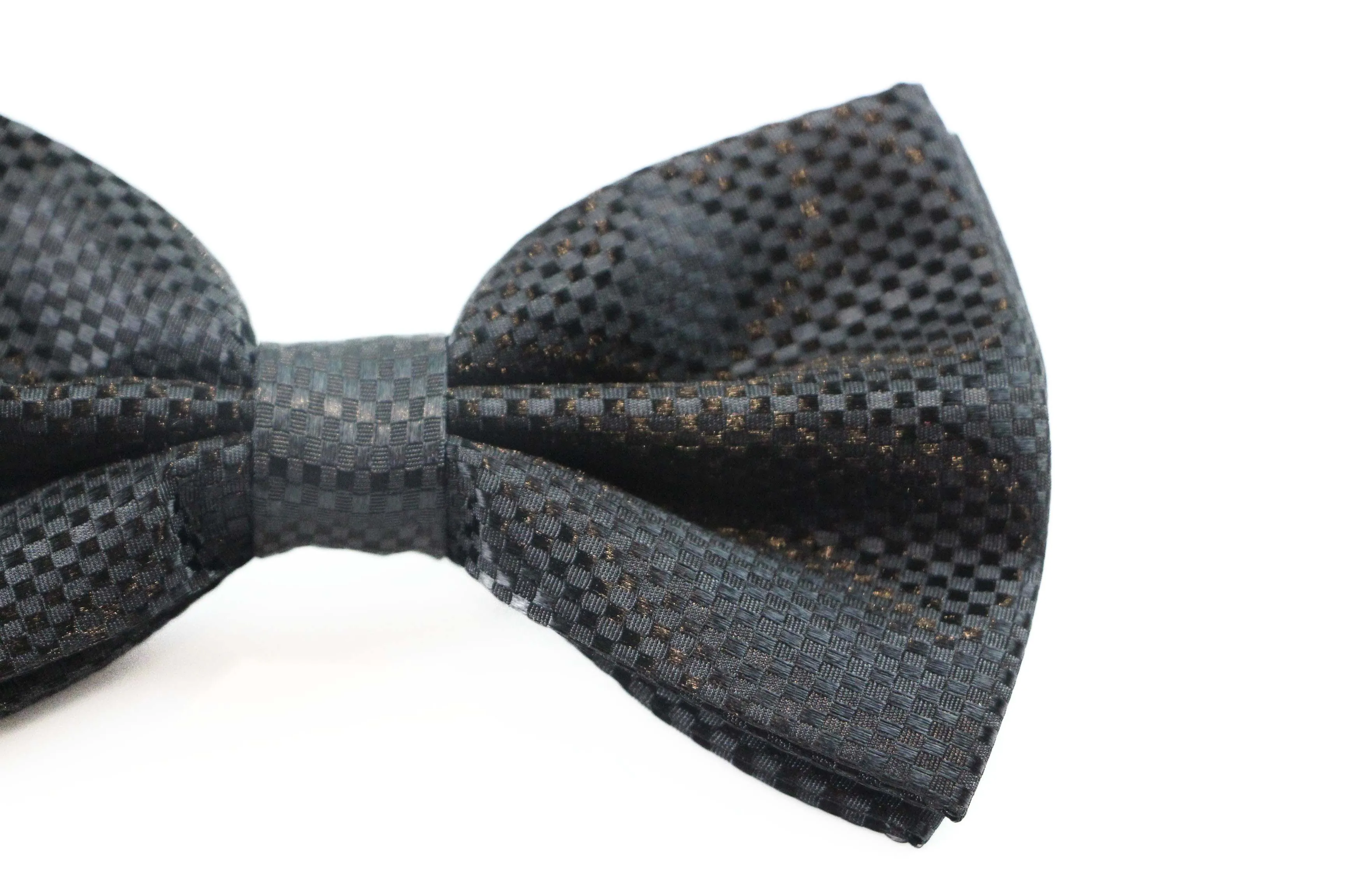 Mens Black Disco Shine Checkered Patterned Bow Tie