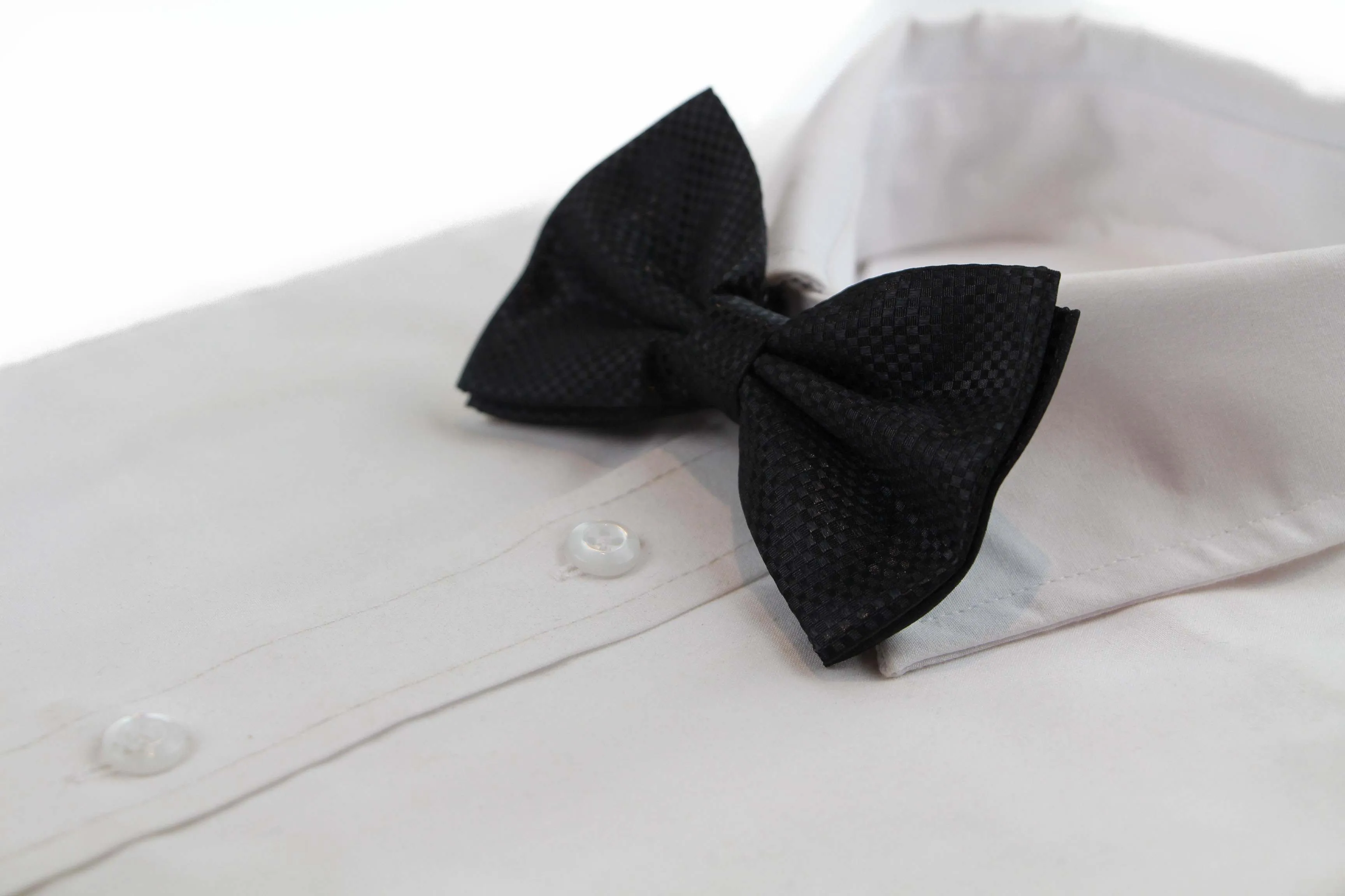 Mens Black Disco Shine Checkered Patterned Bow Tie