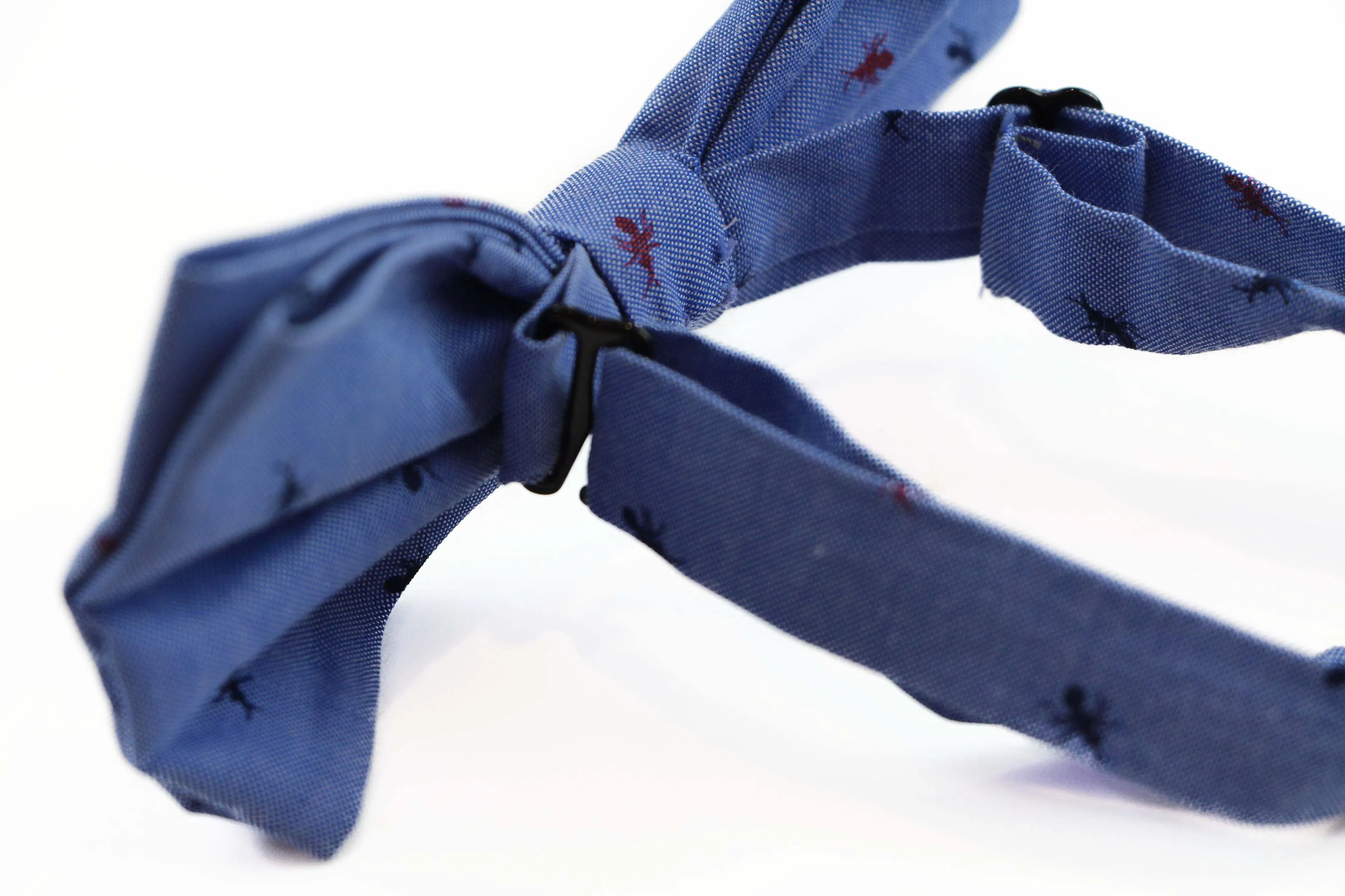 Mens Blue Denim Preppy Insects Patterned Cotton Bow Tie