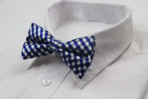 Mens Blue, White & Black Checkered Cotton Bow Tie