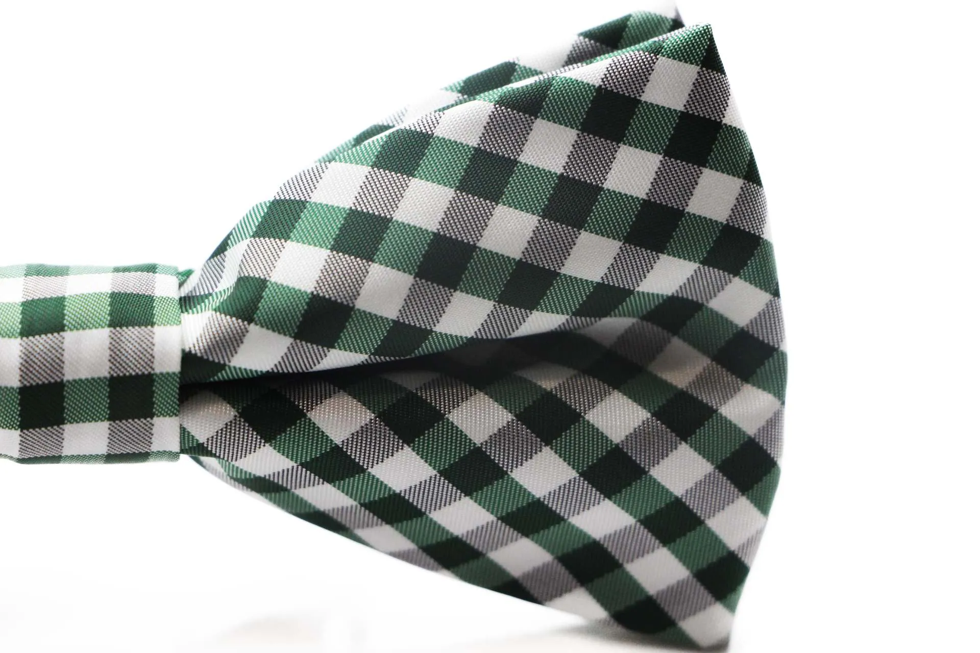 Mens Green, White & Black Checkered Cotton Bow Tie