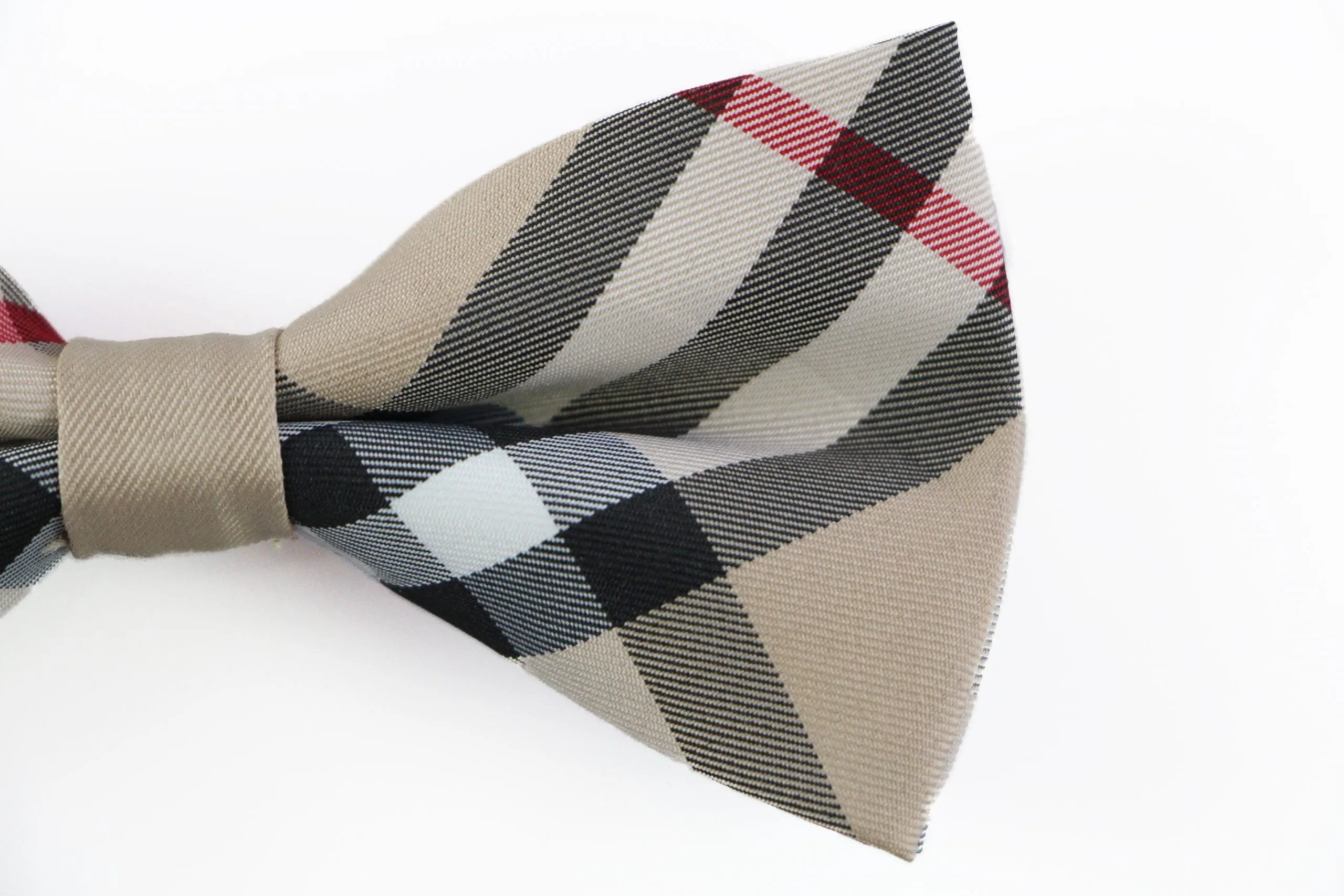 Mens Latte Plaid Patterned Bow Tie