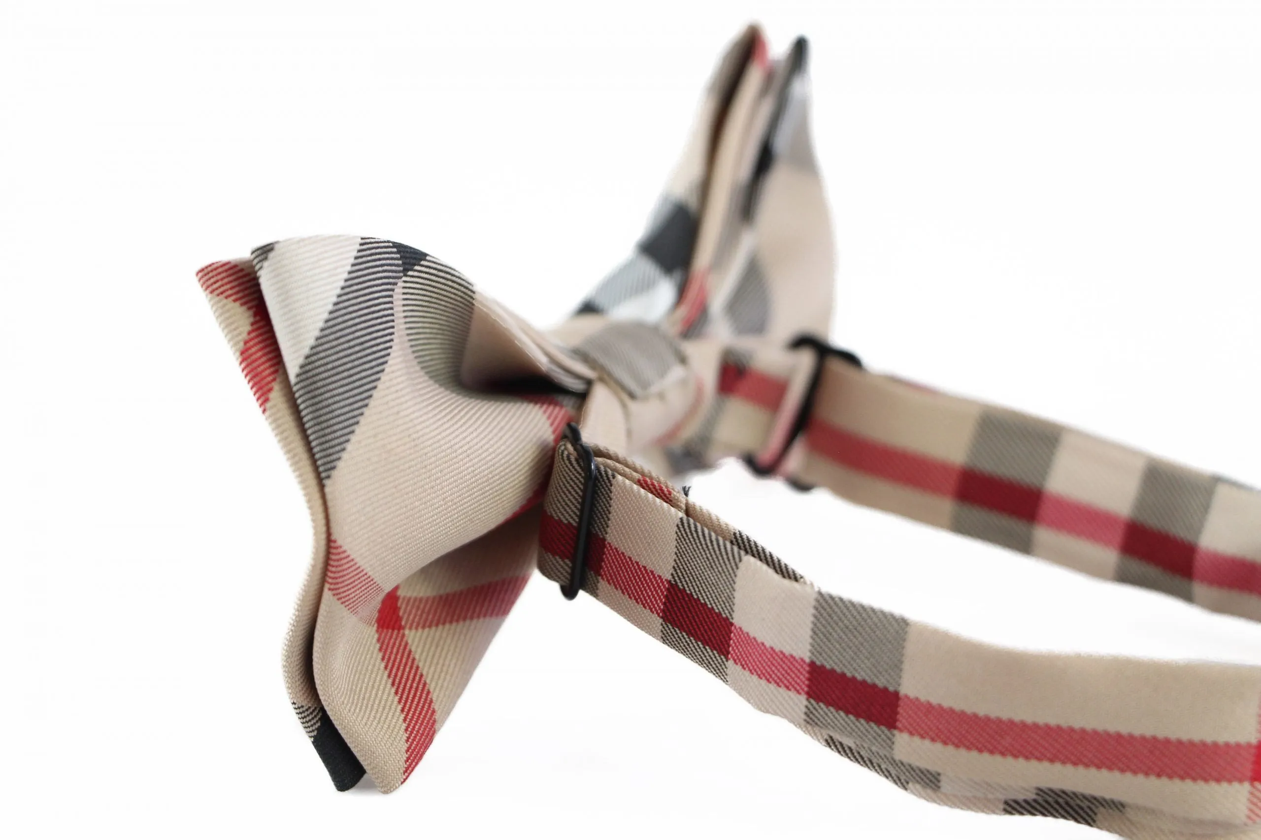 Mens Latte Plaid Patterned Bow Tie